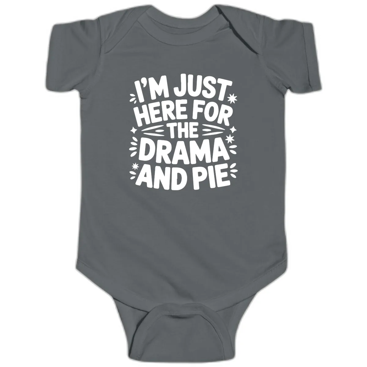 I'm Just Here For The Drama And Pie Baby Onesie in Charcoal